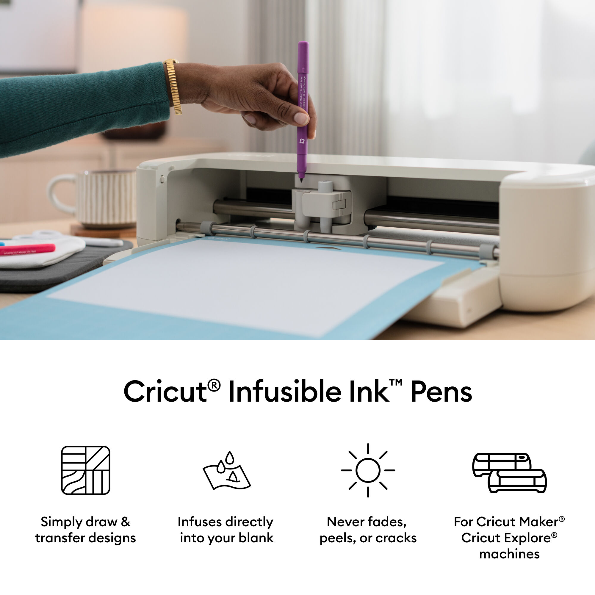 Canetas de Tinta Infusível Cricut® 1.0, Amostra Básica (3 unidades)
