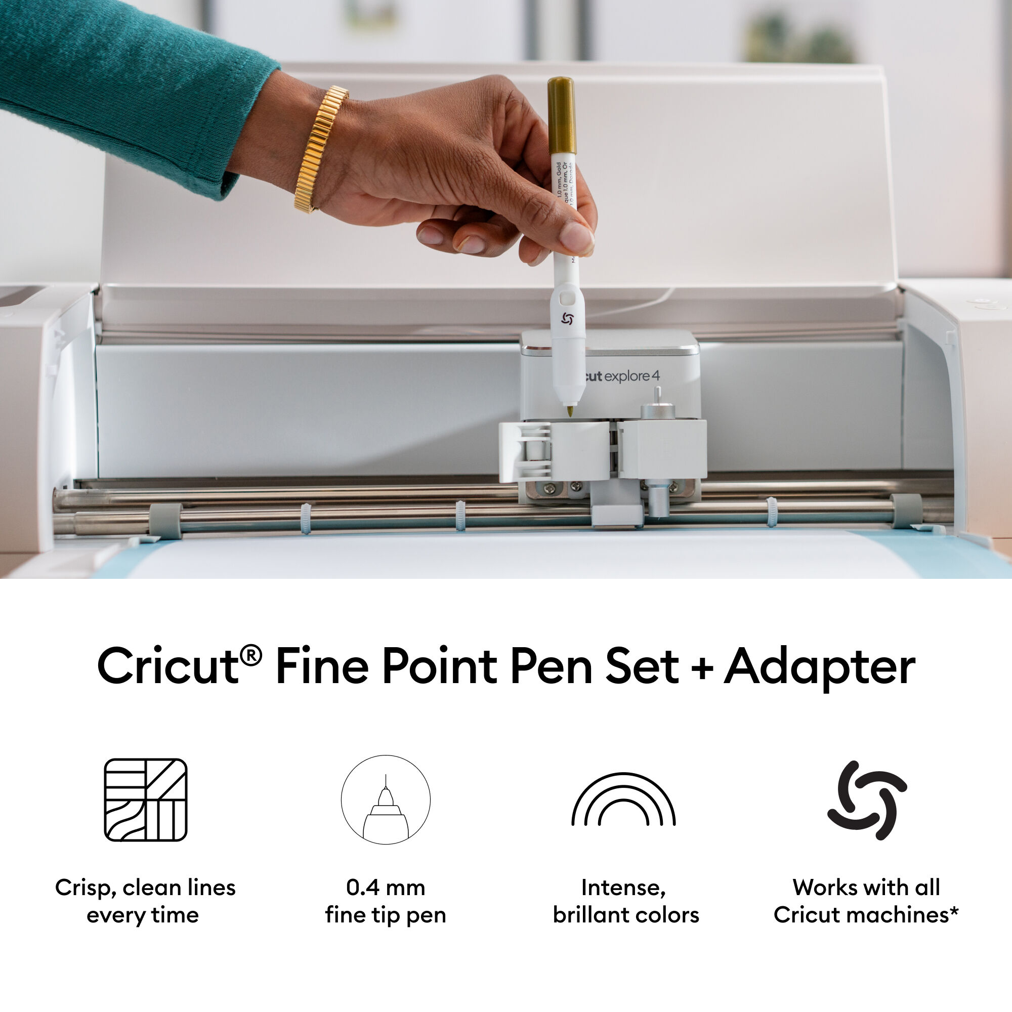 Canetas de Ponta Fina Cricut® 0,4 mm, Amostra Clássica (3 unidades) + Adaptador