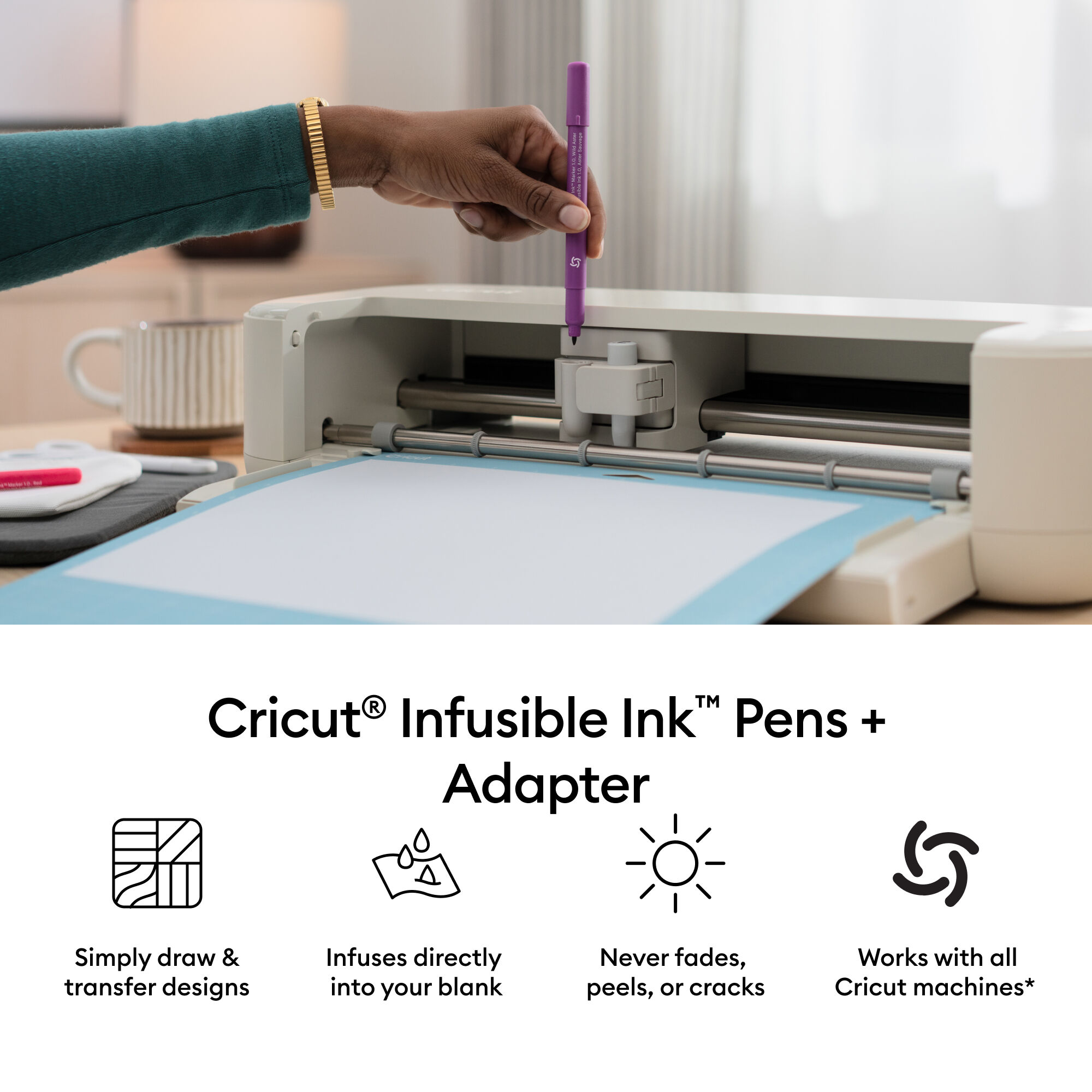 Canetas de Tinta Infusível Cricut® 1,0 mm, Amostra de Splash Aquarela (3 unidades) + Adaptador