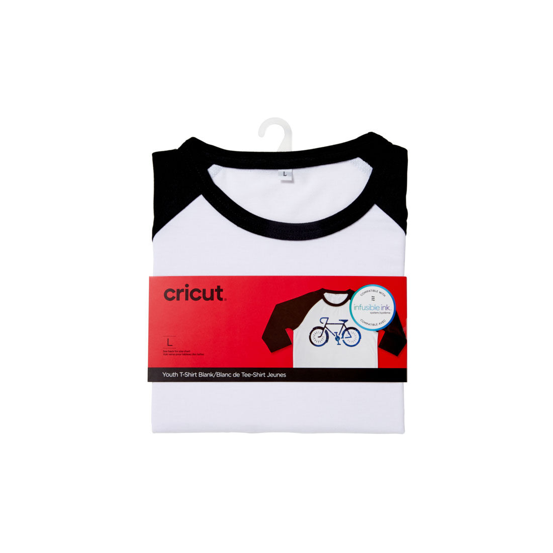 Camiseta Básica Unissex para Jovens, Raglan em Preto/Branco