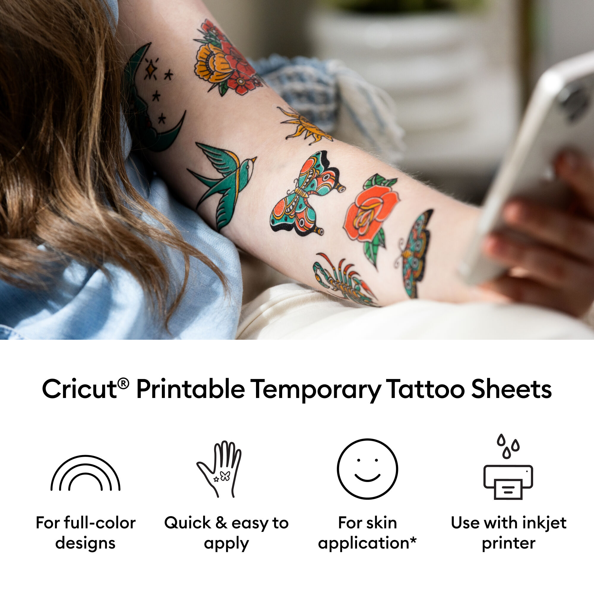Folhas de Tatuagem Temporária Impressas Cricut® - 8,5 in x 11 in (8 unidades)