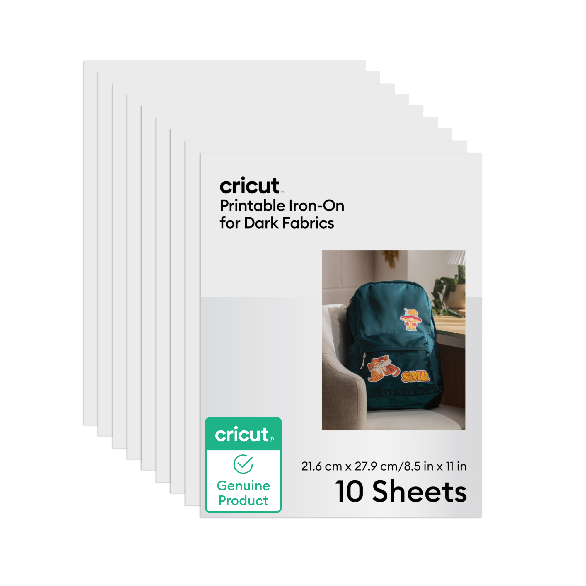 Cricut® Adesivo de Impressão para Tecidos Escuros - 8,5 polegadas x 11 polegadas (10 unidades)