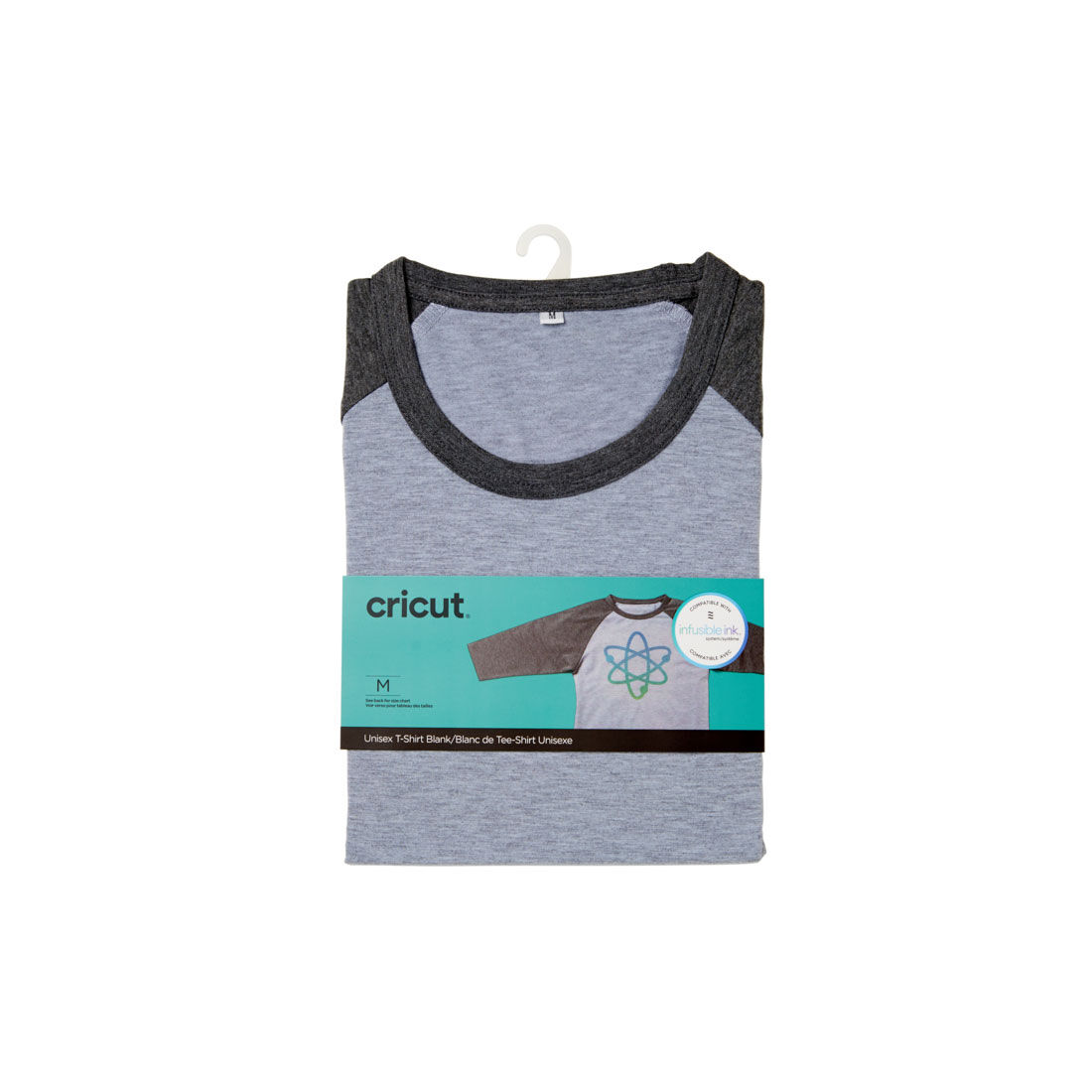 Camiseta Básica Unissex para Adultos, Raglan em Cinza Escuro/Luz
