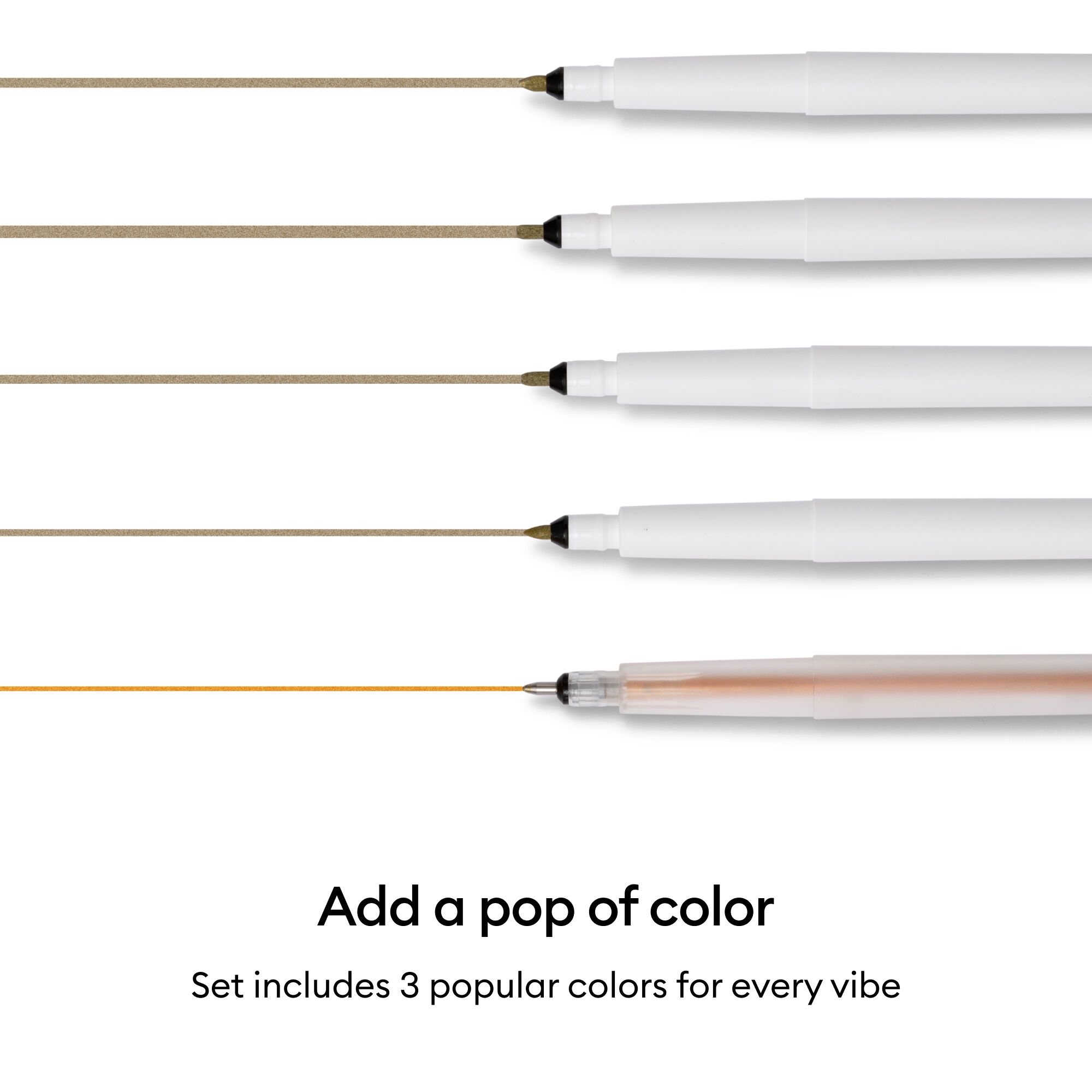Marcadores Metálicos Permanentes Cricut® 1,0 mm, Dourado/Prateado/Cobre (3 unidades) + Adaptador