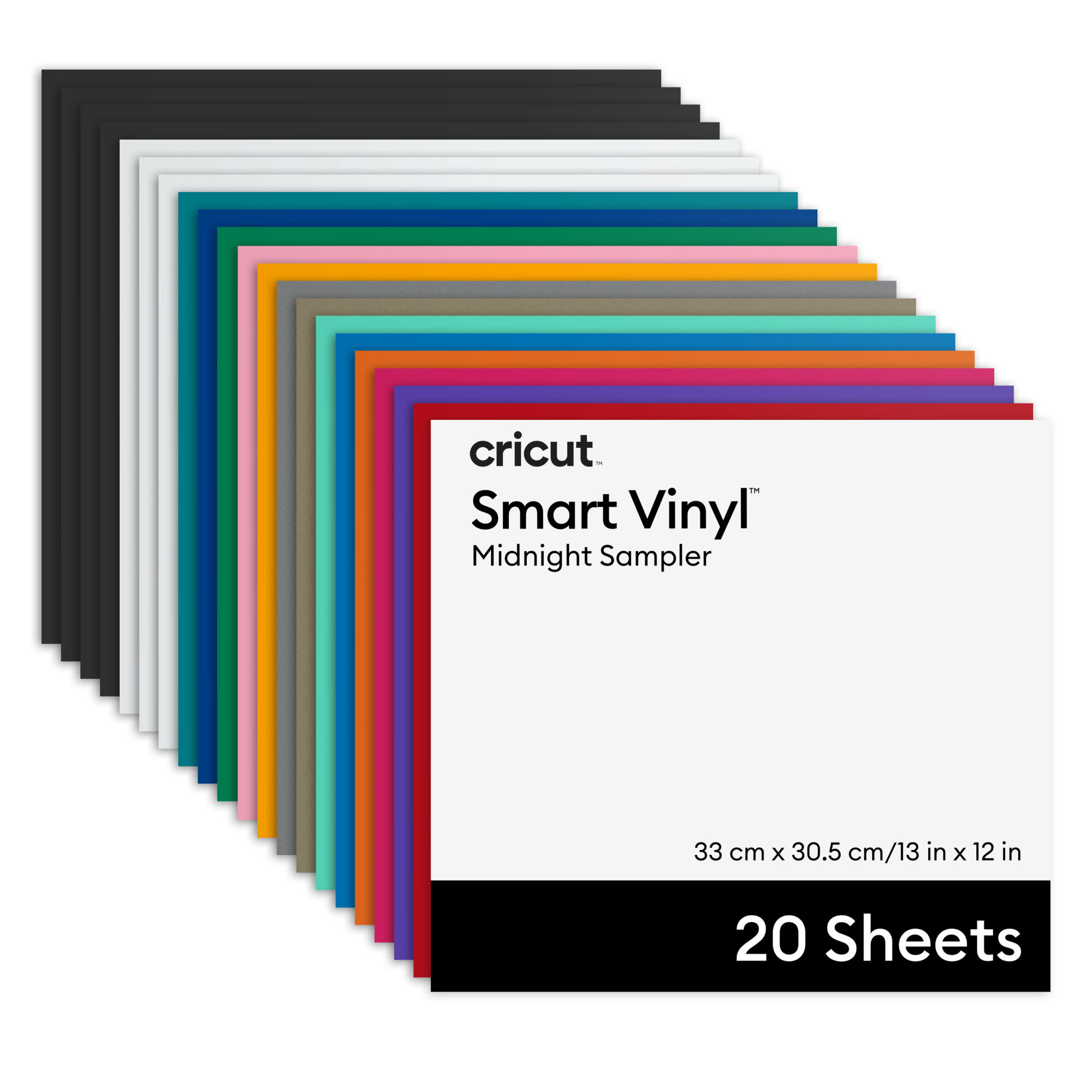 Placa de Vinil Permanente Sem Mesa Cricut® Smart Vinyl™, Amostra Colorida – 13 in x 12 in (20 folhas)
