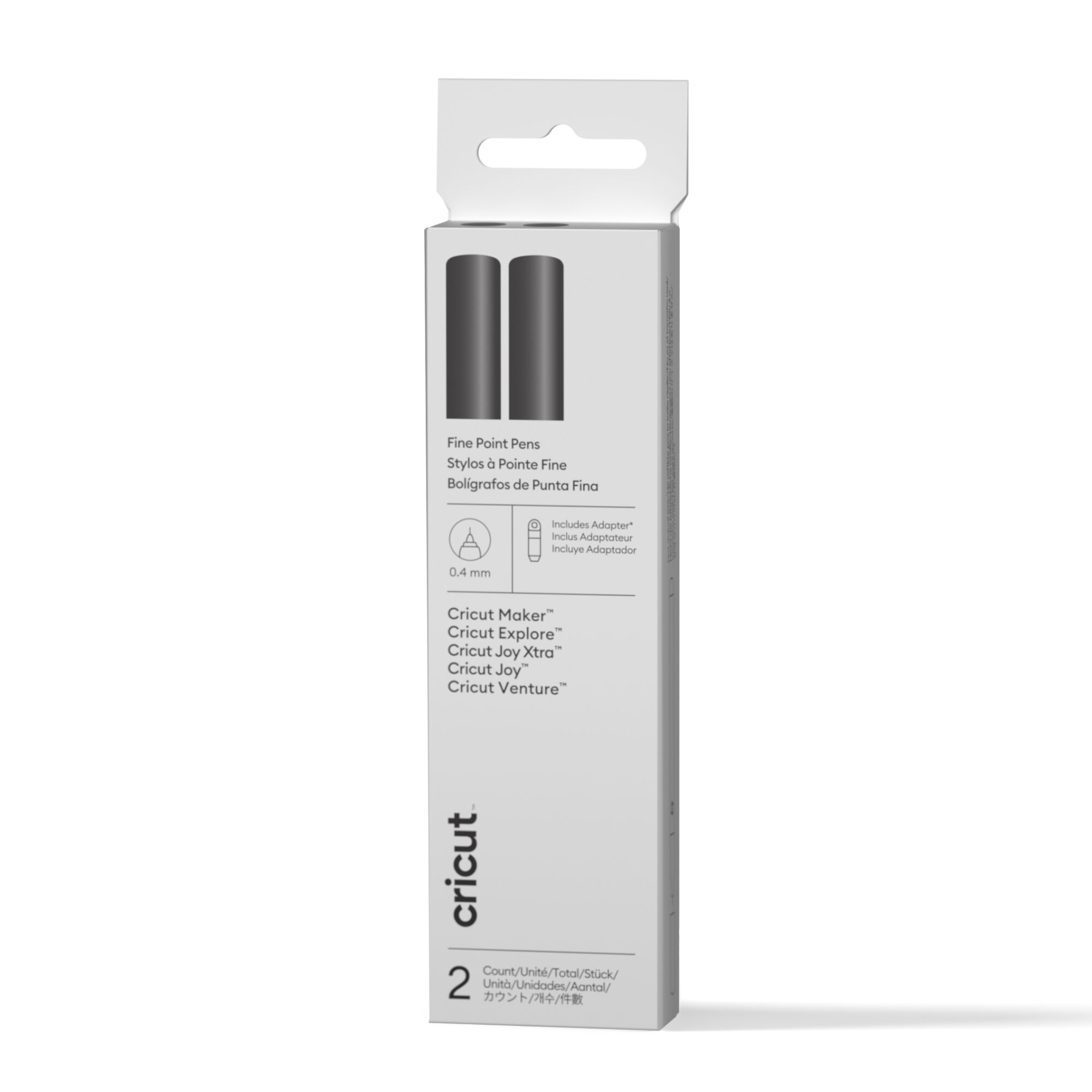 Canetas de Ponta Fina Cricut® 0,4 mm, Preto (2 unidades) + Adaptador