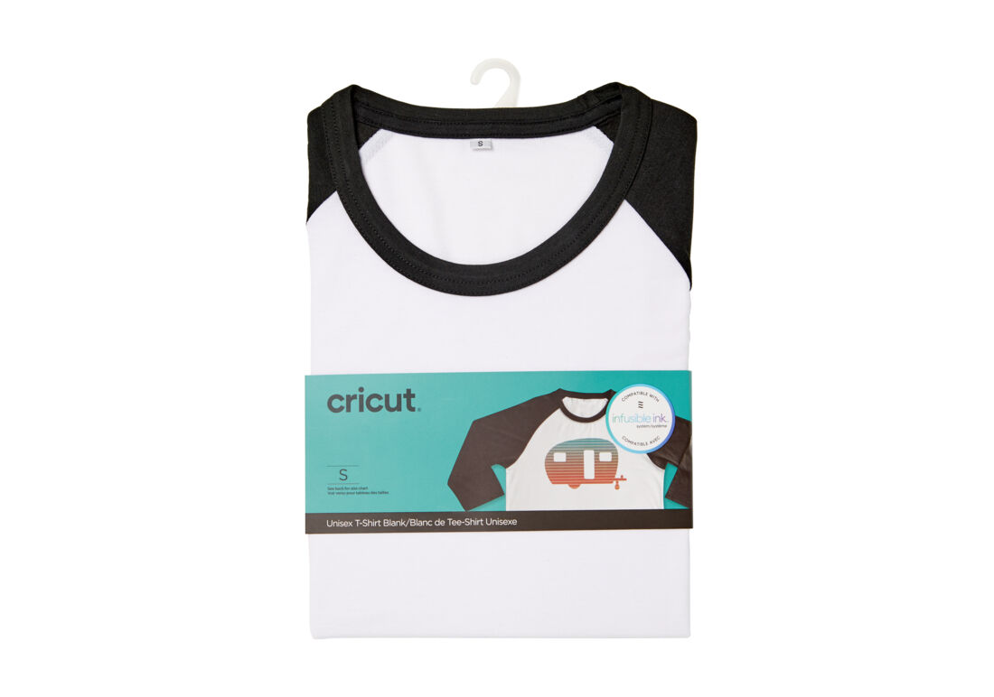 Camiseta Básica Unissex para Adultos, Raglan em Preto/Branco