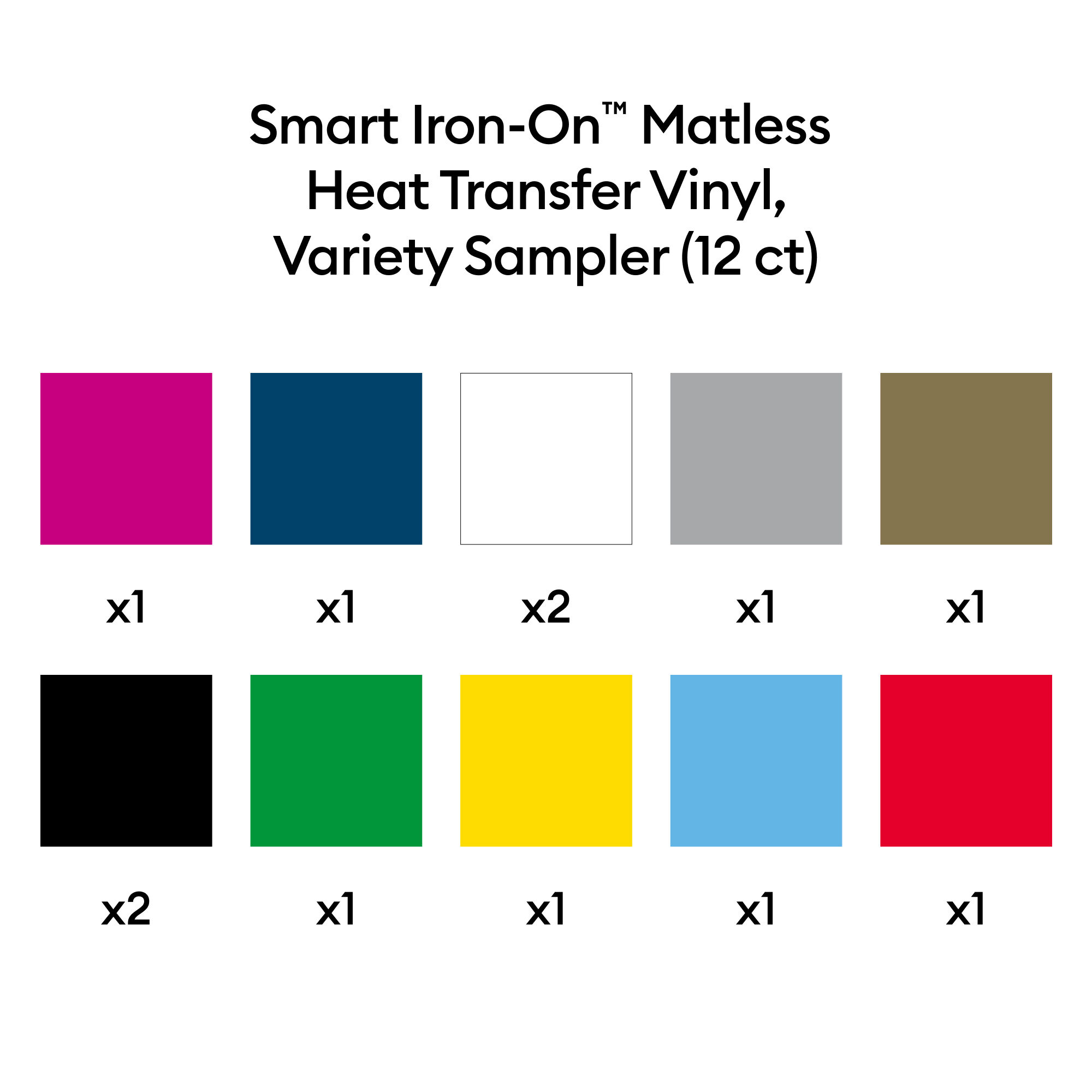 Vinil de Transferência Térmica Sem Moldura Cricut® Smart Iron-On™, Amostra Variada - 13 in x 12 in (12 unidades)