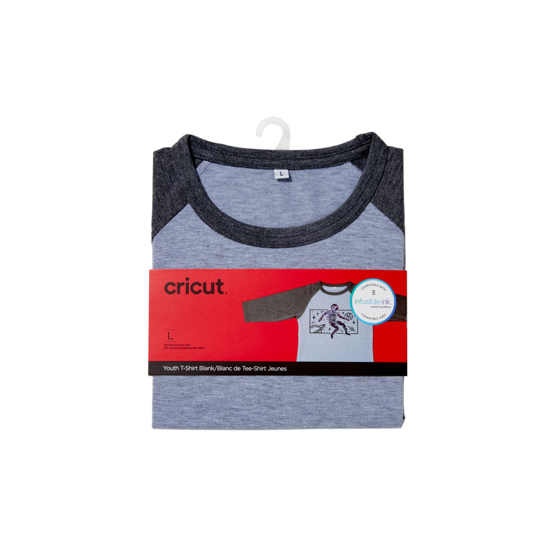 Camiseta Básica Unissex para Jovens, Raglan em Cinza Escuro/Luz com Textura
